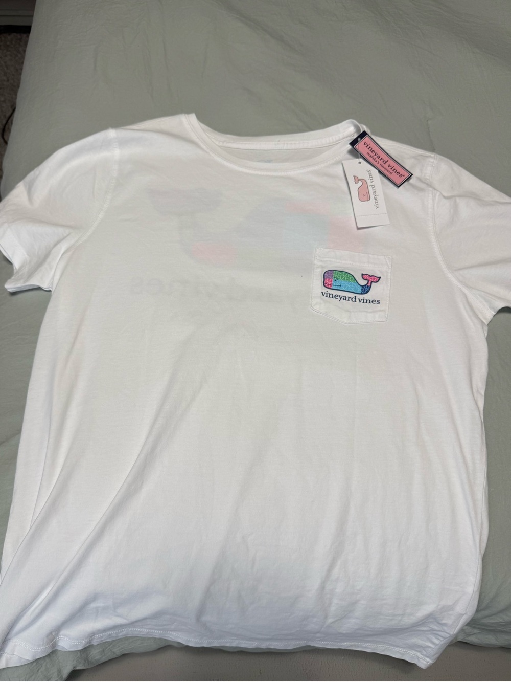 Vineyard Vines White Short Sleeve Tee with Colorful Whale Pocket